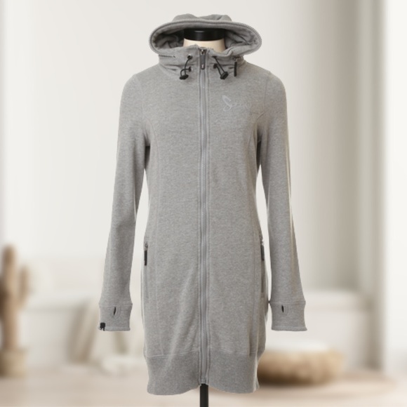 Triple Five Soul Y2K Gray Long Front Zip Fleece Size Small - Picture 1 of 12